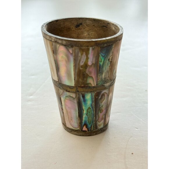Vintage Mother Of Pearl Abalone Brass Shot Glass Ed Laton - Picture 5 of 10